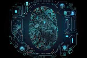 Fingerabdruck Authentifizierung zu Zugriff gesichert Computer Netzwerk und Digital System. Cyber Sicherheit mit Biometrie Technologie.. ai generiert foto