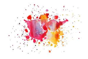 rot und Gelb Aquarell Hand Gemälde und Spritzen abstrakt Textur auf Weiß Papier Hintergrund foto