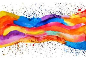 bunt von Regenbogen Aquarell Hand Gemälde und Spritzen abstrakt Textur auf Weiß Papier Hintergrund foto