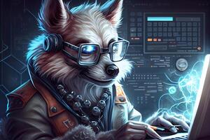 Hacker Wolf Arbeiten Job Beruf Illustration. ai generiert foto