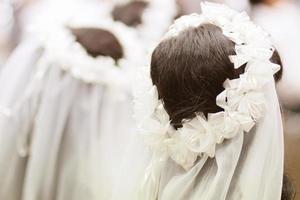 Braut- Schleier auf Braut Haar im Hochzeit mit schön Haar Stil. foto