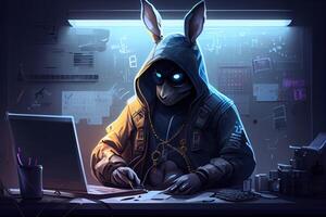 Hacker Hase Arbeiten Job Beruf Illustration. ai generiert foto