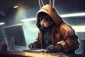 Hacker Hase Arbeiten Job Beruf Illustration. ai generiert foto