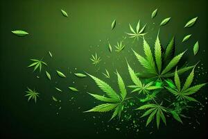 Cannabis oder Marihuana Hintergrund. realistisch Illustration von das Pflanze im oben Aussicht auf Weiß Hintergrund. Cannabis Grün abstrakt Hintergrund. generativ ai. foto