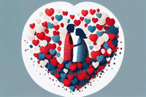 Liebe Zusammengehörigkeit und Romantik Konzept. jung liebend Paar. Illustration Paar erstellt von ein Liebe Herz Symbol. Paar auf das Hintergrund von das Herz. generativ ai foto