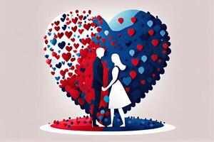 Liebe Zusammengehörigkeit und Romantik Konzept. jung liebend Paar. Illustration Paar erstellt von ein Liebe Herz Symbol. Paar auf das Hintergrund von das Herz. generativ ai foto