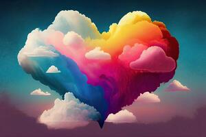 bunt Regenbogen Papier Textur Herz Element, abstrakt Hintergrund. Vorlage Design mit ein Wolke von bunt Tinte Herz geformt. generativ ai. foto