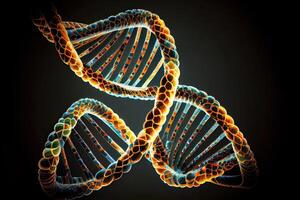 Molekül von DNA, doppelt Wendel, 3d Illustration. genetisch Mutation und genetisch Störungen. abstrakt DNA doppelt Wendel mit Tiefe von Feld. generativ ai foto