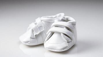 ein Paar von Weiß Baby Junge Schuhe isoliert auf Weiß Hintergrund. foto