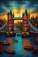 Turm Brücke im London bunt Kunst Arbeit generativ ai foto