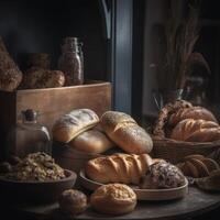 Sanft Farbtöne von das Brot und Bäckerei frisch Produkte generativ ai foto