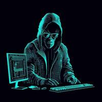 Computer Hacker ASCII Stil Karikatur Neon- generativ ai foto