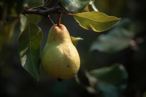 Sanft Farbtöne von das Birne auf ein Ast generativ ai foto