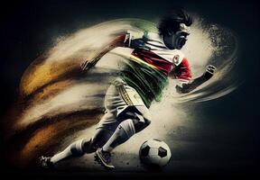 abstrakt Sport Poster Fußball Spieler Schlagen das Ball - - ai generiert Bild foto