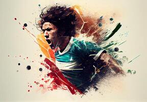 abstrakt Sport Poster Fußball Spieler Schlagen das Ball - - ai generiert Bild foto