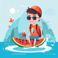 Junge genießen Sommer- Urlaub, Karikatur Illustration mit generativ ai foto