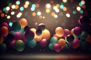 Feier Party Banner mit bunt Luftballons Hintergrund. Hintergrund. einstellen von Luftballons zum Geburtstage, Jahrestage, und Feier Party Dekorationen. generativ ai foto