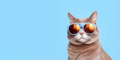 Porträt von komisch Katze tragen Sonnenbrille auf Blau Hintergrund foto