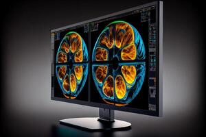 ct Scanner, ein Monitor mit ein Bild von das intern Organe von das Computer tomograph.generativ ai foto