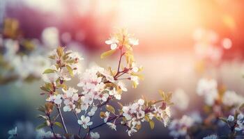 Natur Hintergrund mit Frühling Blühen Blumen. generativ ai foto