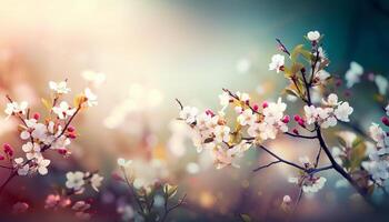 Natur Hintergrund mit Frühling Blühen Blumen. generativ ai foto