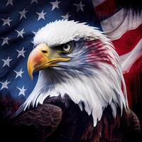 Adler und USA Flagge National Poster. amerikanisch kahl Adler - - ein Symbol von Amerika mit Flagge. kahl Adler auf amerikanisch Flagge Hintergrund erstellt. generativ ai foto