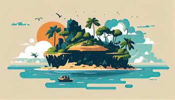 Sommer- Reise Abenteuer eben Landschaft. Meer Insel Hintergrund. genießen das Sommer- Reise Postkarte. Sommer Urlaub Reise Konzept. generativ ai foto