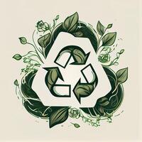 Illustration von Grün Pfeile recyceln Öko Symbol. Zyklus recycelt Symbol. recycelt Materialien Symbol. Öko Konzept mit Recycling Symbol. generativ ai. foto
