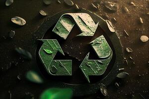 Illustration von Grün Pfeile recyceln Öko Symbol. Zyklus recycelt Symbol. recycelt Materialien Symbol. Öko Konzept mit Recycling Symbol. generativ ai foto