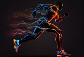 Sport Läufer , Seite Profil Aussicht von sportlich energisch ernst gesund dynamisch , Seite Aussicht von ein Jogger Beine mit das Leistung im das Venen isoliert. generieren ai foto