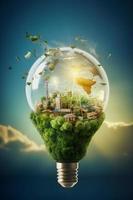 Begrünung zum ein nachhaltig Zukunft reduzieren co2 Emissionen durch verlängerbar Energie zum ein gesünder Ökologie und ein Kühler Planet auf Erde Tag foto