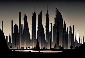 modern Megapolis Stadt Zukunft , Stadt Silhouette Horizont. generieren ai foto