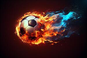 Fußball auf Feuer fliegend, auf hell Hintergrund. generieren ai foto