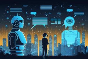 Clever Stadt mit Roboter System künstlich Intelligenz , Plaudern gpt Chatbot ai , chatten mit ein Clever ai oder künstlich Intelligenz Chatbot entwickelt durch openai. generieren ai foto