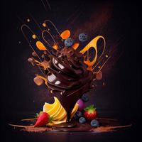 Schokolade Dessert kombiniert mit Frucht. generieren ai foto