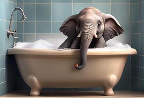 süß Elefant im Badewanne , Haustiere Reinigung. generieren ai. foto