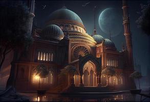 ein Moschee auf ein Ramadan Nacht . generieren ai. foto