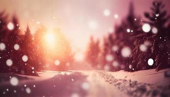 schön natürlich Winter defokussiert verschwommen Hintergrund Bild mit Wald. generieren ai. foto