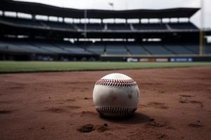 schmutzig Baseball Ball auf Arena. generieren ai foto