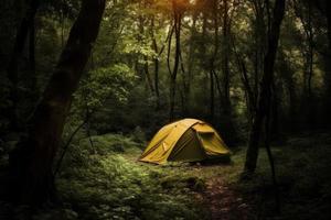 Camping Wald Tag. generieren ai foto