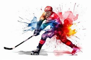 Eishockey Spieler Schuss. generieren ai foto