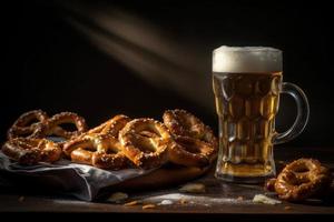 Brezel Salz- Bier. generieren ai foto