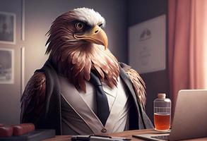 Porträt von ein anthropomorph Adler wie ein Entwickler im das Büro. generieren ai. foto