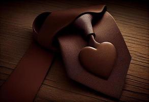 Krawatte mit Liebe Herz auf braun Hintergrund, glücklich Väter Tag Konzept. generieren ai. foto