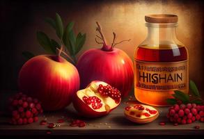 rosh Hashana jüdisch Urlaub Konzept - - Äpfel, Honig, Granatapfel . generieren ai. foto