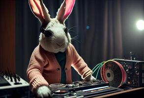 Hase dj beim das Party. generieren ai. foto