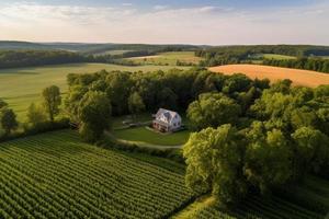 Haus Bauernhof in der Nähe von Wald. generieren ai foto