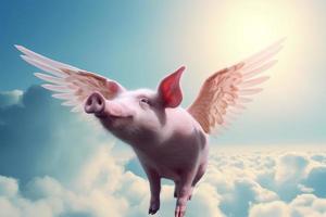 Schwein mit Flügel fliegend im Himmel. generieren ai foto
