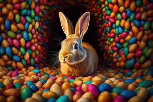 Ostern Hase und bunt Ostern Eier Hintergrund. Digital malen. generativ ai foto