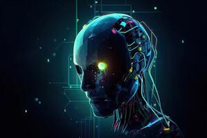 android auf dunkel Hintergrund mit Nervenzellen Verbindung. generativ ai foto
